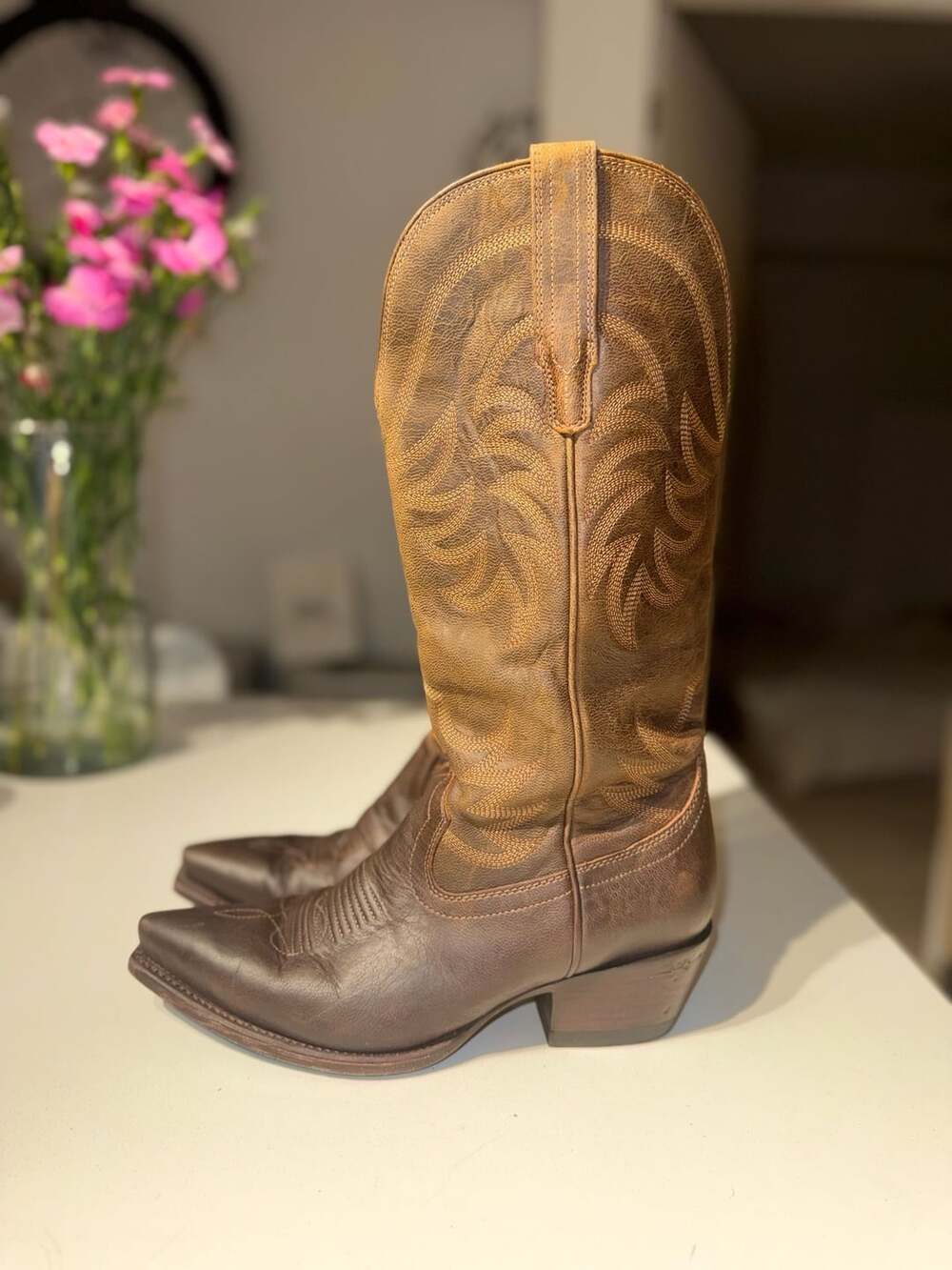 Tecovas The Annie Cowgirl Boot Size 10B Cafe Goat Leather - Picture 2 of 11